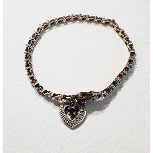 Ross Simons Ruby Heart Charm Diamond Accent Bracelet Sterling 925 Vermeil